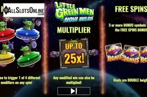 Paytable. Little Green Men Nova Wilds from IGT