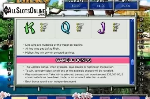 Paytable. Lucky Blossom from Eyecon