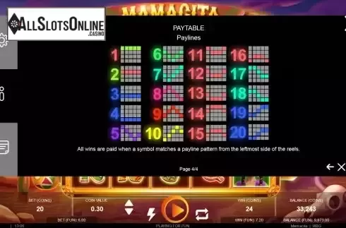 Paylines screen