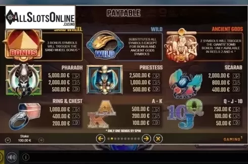 Paytable. Mystic Pyramid from GAMING1