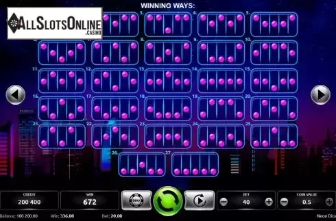 Paylines screen