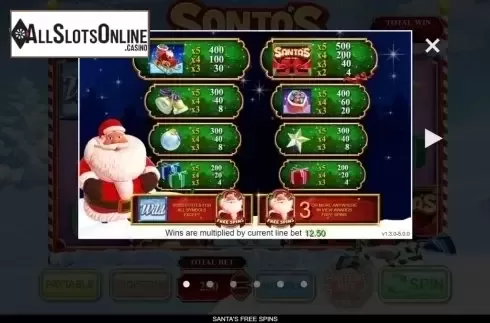 Paytable 1. Santa's Free Spins from Inspired Gaming