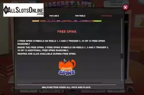 Free Spins screen