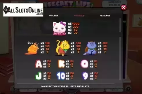 Paytable screen