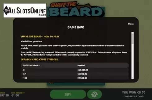 Info 1. Shave The Beard from Hacksaw Gaming