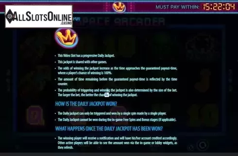 Progressive daily jackpot screen