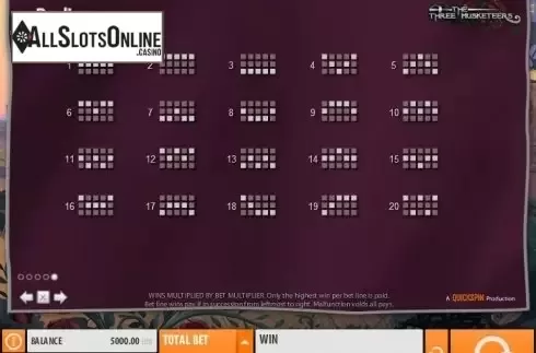 Paytable 5. The Three Musketeers (Quickspin) from Quickspin
