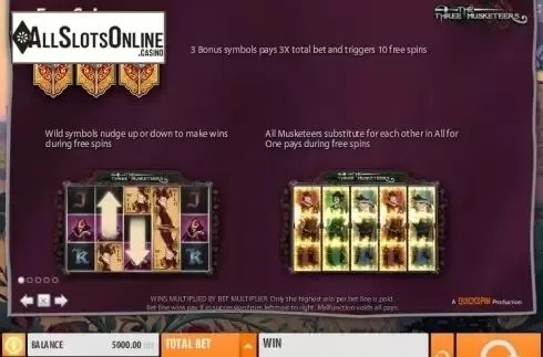 Paytable 1. The Three Musketeers (Quickspin) from Quickspin