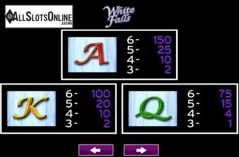 Paytable 3. White Falls from High 5 Games