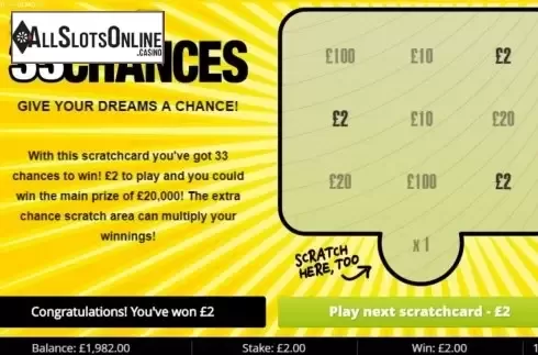 Win Screen 4. 33 Chances from Gluck Games