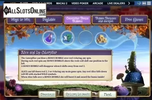 Paytable 3. Adventures beyond Wonderland from SUNFOX Games