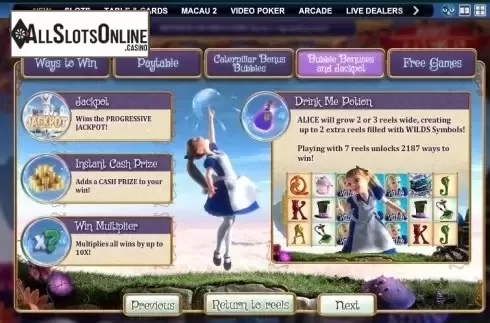 Paytable 4. Adventures beyond Wonderland from SUNFOX Games