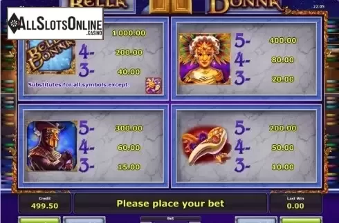 Paytable 1. Bella Donna from Greentube