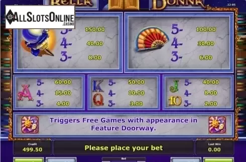 Paytable 2. Bella Donna from Greentube