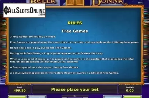 Paytable 4. Bella Donna from Greentube