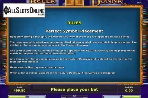 Paytable 3. Bella Donna from Greentube