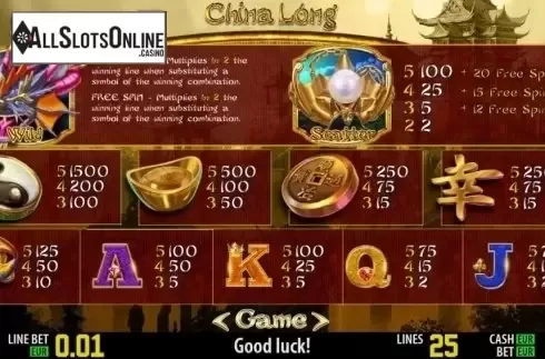 Paytable 1. China Long HD from World Match
