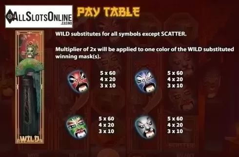 Paytable 2. Chinese Opera from KA Gaming