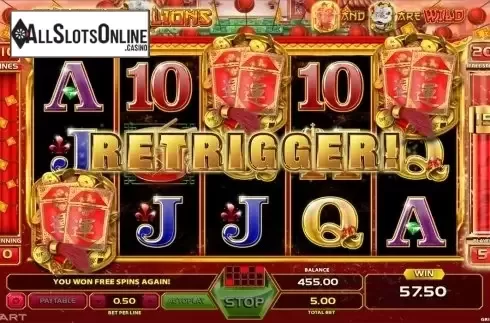Free spins retrigger screen. Dancing Lions from GameArt