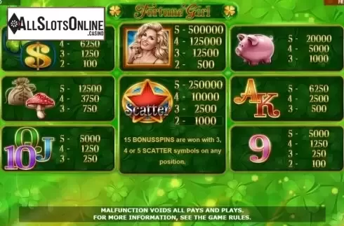 Paytable. Fortune Girl (Amatic Industries) from Amatic Industries