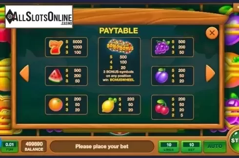 Paytable 1. Fruit Scapes from InBet Games