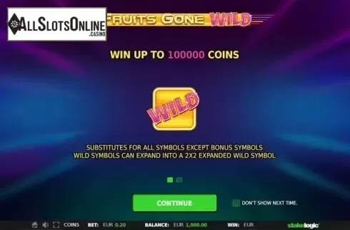 Intro Game screen 1. Fruits Gone Wild from StakeLogic