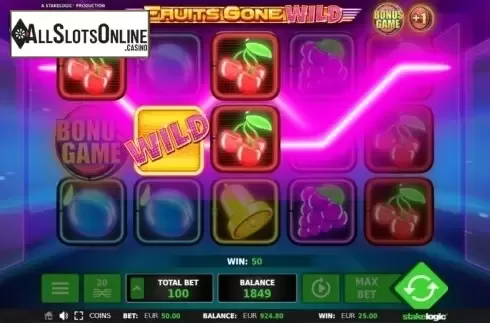 Wild Win screen. Fruits Gone Wild from StakeLogic