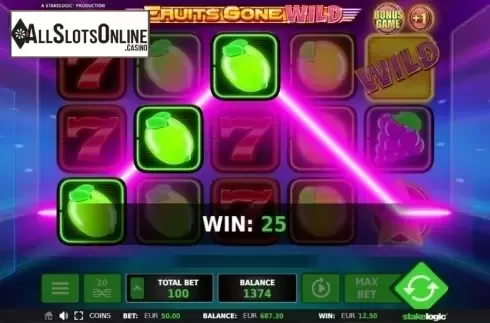 Win screen. Fruits Gone Wild from StakeLogic