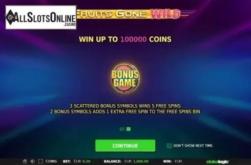 Intro Game screen 2. Fruits Gone Wild from StakeLogic