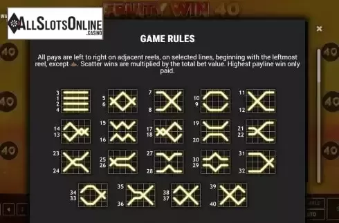 Paylines screen