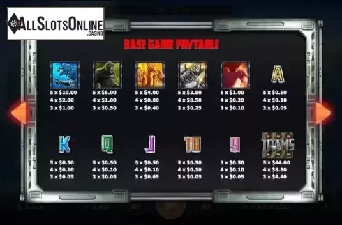 Paytable screen