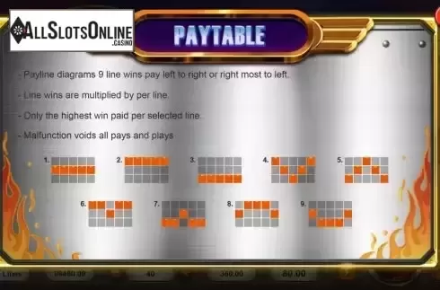 Paylines screen