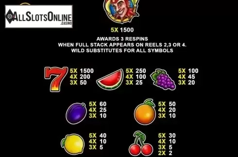 Paytable screen. Joker Hot Reels from Playtech Origins