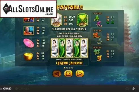 Paytable 1. Legend of the White Snake (Skywind Group) from Skywind Group