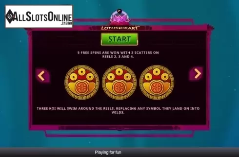 Start Screen. Lotus Heart from Playtech