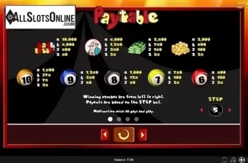 Paytable. Mad 4 Lotto from Espresso Games