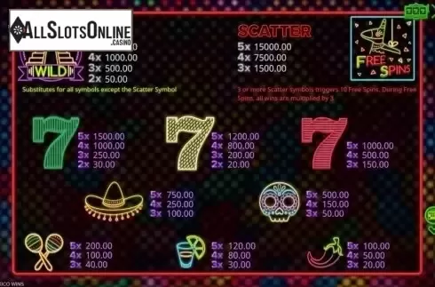 Paytable. Mexico Wins from Booming Games