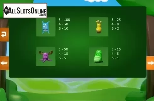 Paytable High win symbols. Monster Mash from The Games Company