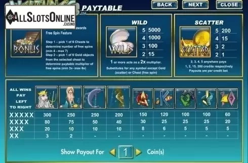 Paytable. Neptunes Gold (Amaya) from Amaya