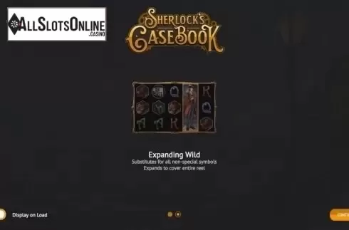 Start Screen. Sherlock's Casebook from 1X2gaming