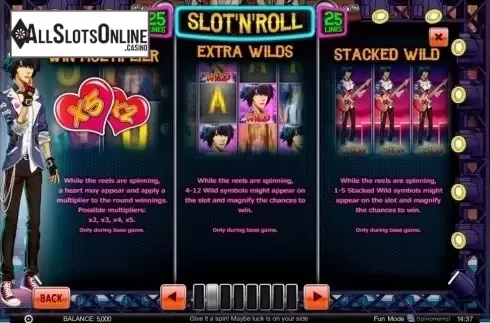 Paytable 2. Slot 'N' Roll from Spinomenal