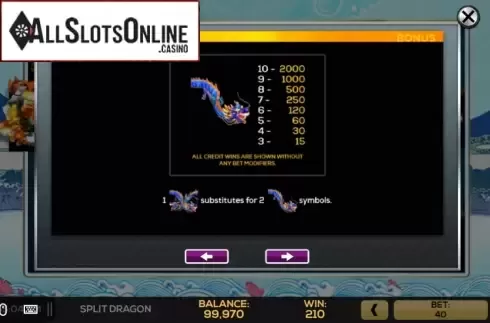 Pay Tables 1. Split Dragon from High 5 Games