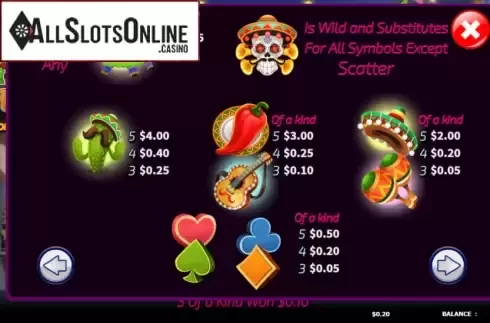 Paytable 1. Wild Esqueleto from Boomerang Studios