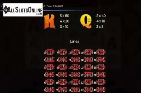 Pay Table / Pay Lines screen