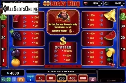 Paytable 1. 40 Lucky King from EGT