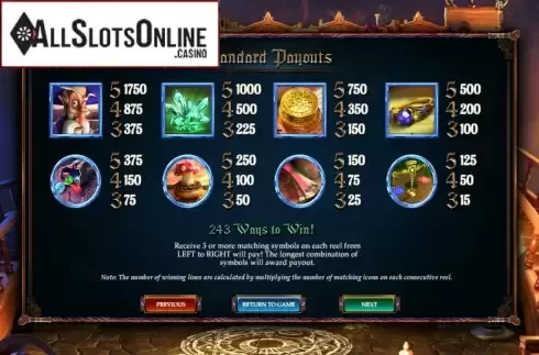 Paytable 1. Alkemors Tower from Betsoft