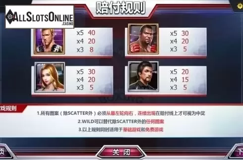 Paytable 1. Boxing Arena from Dream Tech