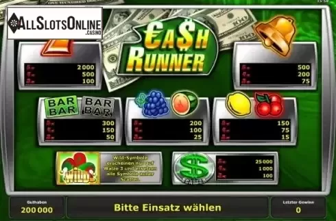 Paytable 1. Cash Runner from Greentube