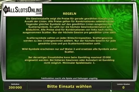 Paytable 2. Cash Runner from Greentube