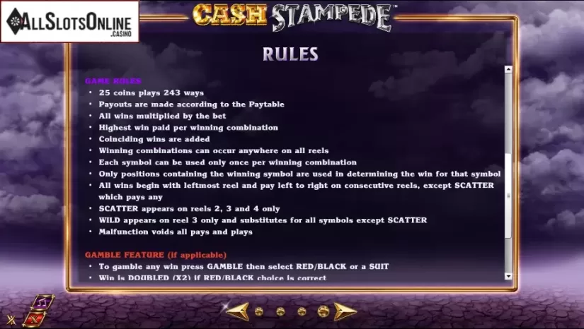 Paytable 5. Cash Stampede from NextGen